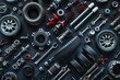 © pakoefoto - Automobile accessories. Top view of a complete set of parts for engine.