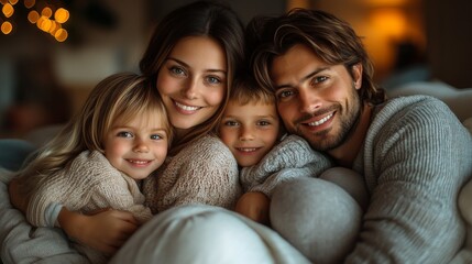 Joyful Children and Parents on Sofa