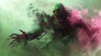 Poster - Green and Pink Horror Monster in Smoke