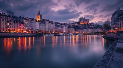 Poster - Lyon Cityscape at Dusk