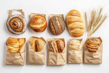 Wall Mural - variety bread and buns, croissant, bakery background, artisan bakery