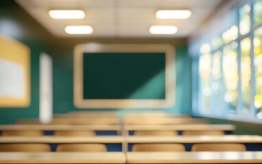 Back to School Blur: Elementary Classroom Interior with Green Walls