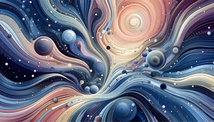 Wall Mural - Colorful abstract fractal background with a swirling wave pattern, featuring blue and metallic hues, resembling a digital, fluid design with a starry touch