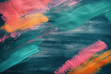 Aufkleber - Colorful brushstrokes of pink, orange, and teal create an artistic expression on a dark green chalkboard in a classroom. Generative AI