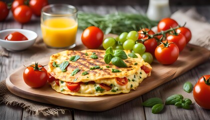 Wall Mural - Breakfast omelet with tomatoes.
