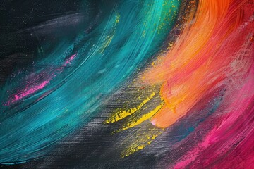 Poster - Colorful brushstrokes create a lively, artistic display on a dark green chalkboard, reflecting creativity and imagination in a classroom environment. Generative AI