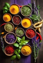 Canvas Print - artistic food arrangement showcasing colorful herbs spices vibrant culinary experience, presentation, creative, plate, design, ingredients, style, visual