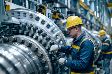 Industrial worker operating machinery in manufacturing facility