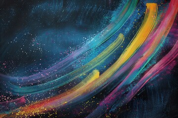 Fototapete - Vibrant brushstrokes in various colors dance across a dark green chalkboard, showcasing artistic expression in a creative environment. Generative AI