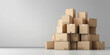 © AI Visual Vault - A towering stack of cardboard boxes against a minimalist white wall, representing the potential and anticipation of a new beginning.