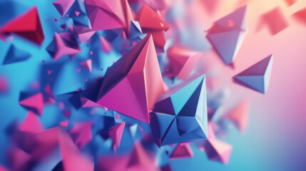 Poster - 3D rendering of dynamic polygonal shapes in motion, forming an energetic and lively composition.