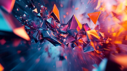 Leinwandbilder - 3D rendering of moving polygonal shapes with a vibrant, dynamic feel and energetic colors