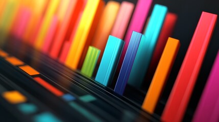 Fototapete - Abstract 3D financial graph with colorful bars and lines, showcasing financial trends.