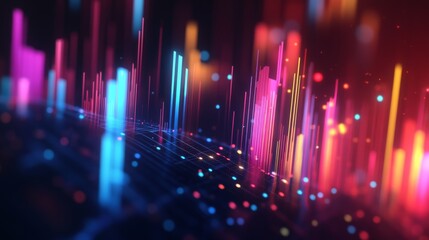 Leinwandbilder - Abstract 3D financial graph with vibrant, colorful bars and lines on a dark background.