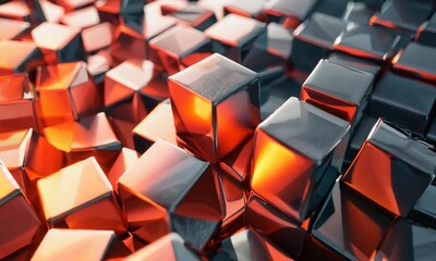 Sticker - Abstract Metallic Cubes with Red Light