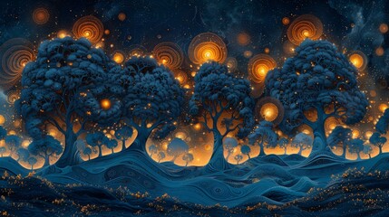 Canvas Print - painting of trees, psychedelic patterns and swirling colors