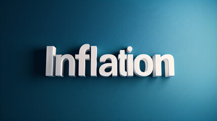 Poster - White 3d inflated word casting a shadow against a blue backdrop