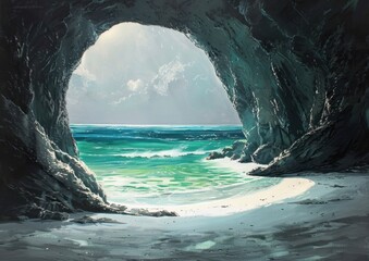 Wall Mural - Seascape Through a Cave