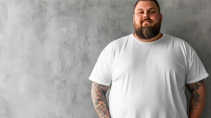 Poster - A male model proudly displays his white XXL t-shirt with style and confidence