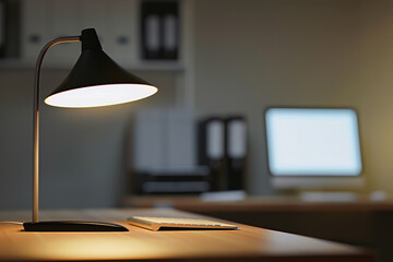 Wall Mural - Lamp illuminates office desk