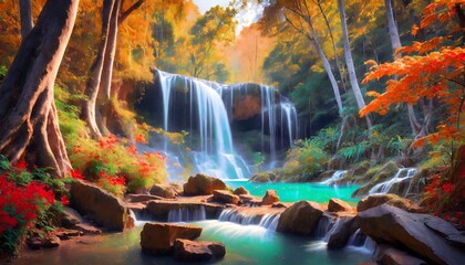 Wall Mural - waterfall in the forest