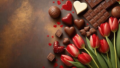 Poster - chocolate cake with tulips