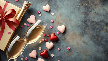 Wall Mural - champagne with hearts