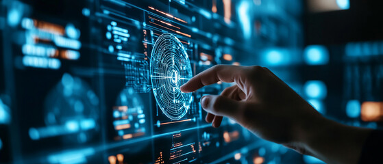 Wall Mural - closeup hand using computer monitoring ai performance artificial intelligence