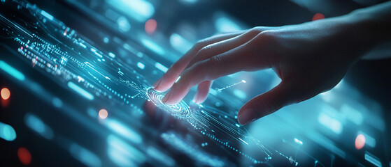 Wall Mural - closeup hand using computer monitoring ai performance artificial intelligence