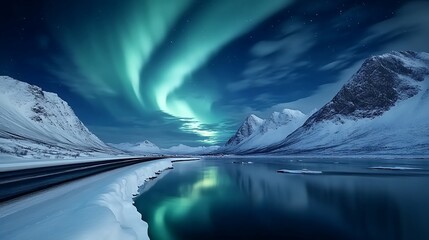 Wall Mural - a mesmerizing view of the aurora borealis, dancing lights illuminating the night sky