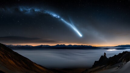 Wall Mural - a breathtaking panorama of a comet, with its tail stretching across the sky