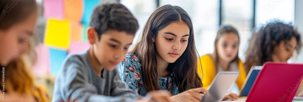 Focused Students Learning with Laptops and Tablets in Classroom - A ...