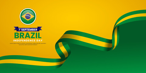 Wall Mural - brazil independence day 7 september poster background with flag and ribbon vector illustration