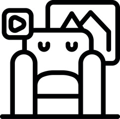 Sticker - Line icon concept of home cinema, depicting an armchair, a video player, and a framed picture