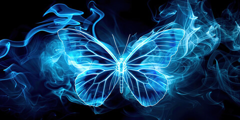 Wall Mural - Butterfly in a haze on a black background