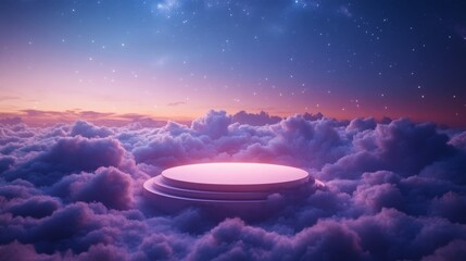 abstract platform above purple clouds with stars