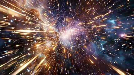 Wall Mural - a striking image featuring a radiant golden starburst set against the backdrop of deep dark space, e