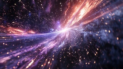 Wall Mural - an electrifying image of vivid streaks of pink and purple light racing through the vastness of space