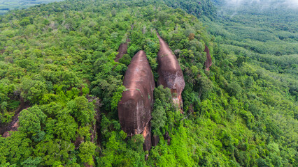 Hin sam whales or 3 whale rocks is the one of beautiful unseen landmark in eastern of Thailand. It's located in Bunag karn province. here is the top view photo from drone.