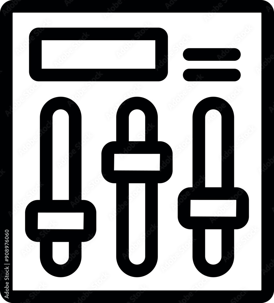 Simple icon of a control panel interface with three vertical sliders ...
