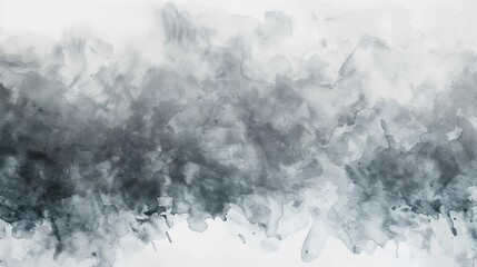 A soothing abstract painting featuring soft grey and white watercolor brush strokes, creating an airy and light feel that elicits calmness and tranquility.