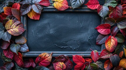 Wall Mural - Autumn Bliss on Labor Day: Colorful Leaves on Chalkboard Background