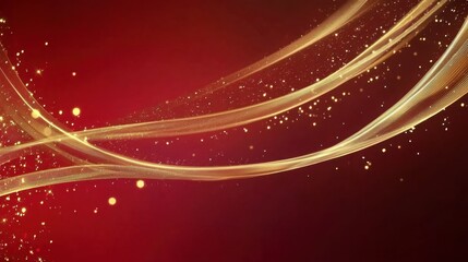 Luxury red color background with golden line elements and curve light effect decoration and bokeh. beautiful holiday banner