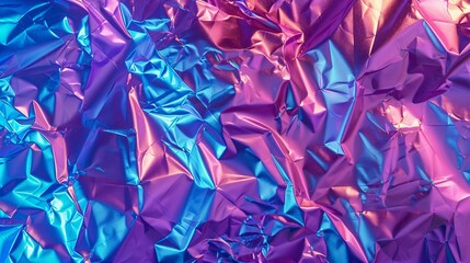 Canvas Print - A visually captivating image of shiny crinkle foil displaying vivid hues and light reflections, creating a mesmerizing and abstract artistic texture.