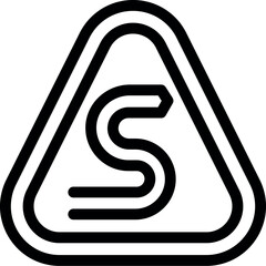 Sticker - Black and white icon of a winding road sign, indicating an s bend ahead, urging caution and safe driving practices