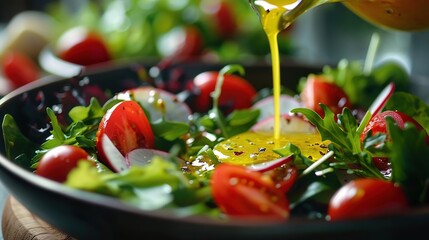 Fresh Salad with Dressing Drizzle - Realistic Food Photography