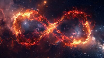 Wall Mural - a visually striking image of a fiery infinity symbol set in the vastness of space, illuminated by st
