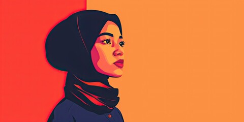 Sticker - Stylized Vector Portrait of Woman in Hijab