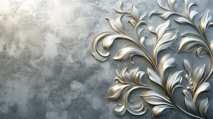 Poster - An ornamental floral relief enhances the textured gray wall, adding elegance to the modern interior atmosphere