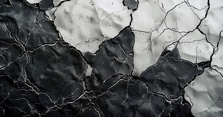 Poster - Black watercolor background with marbled dark gray cracks and wrinkled creases on old grainy paper in abstract painted vintage wallpaper. Generative AI.